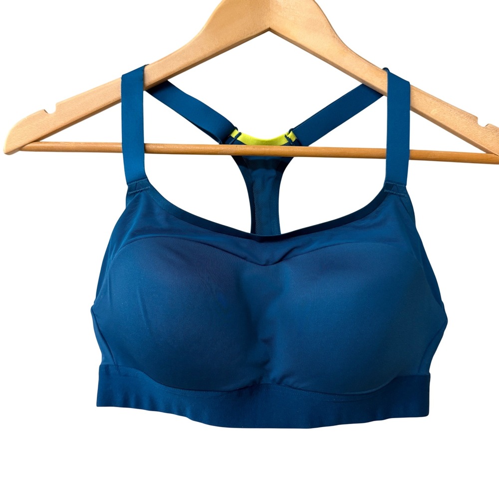 Brooks Dare Racerback Run Bra 2.0 Size 32C Teal Blue Lime Green High Impact
